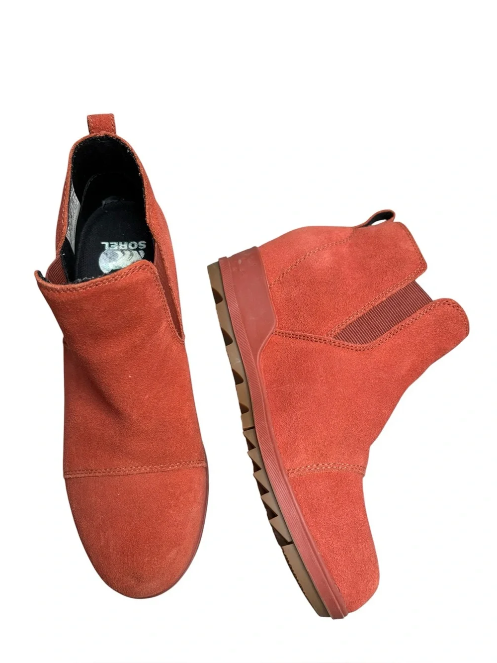 Sorel boots Evie Pull On Chelsea Warp Red Orange waterproof suede size 8